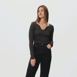 Everlane Pima Micro-Rib U-Neck Long Sleeve Top